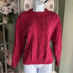 Women’s LL Bean Cable Knit Pullover Sweater 100% Silk Dark Pink Size M